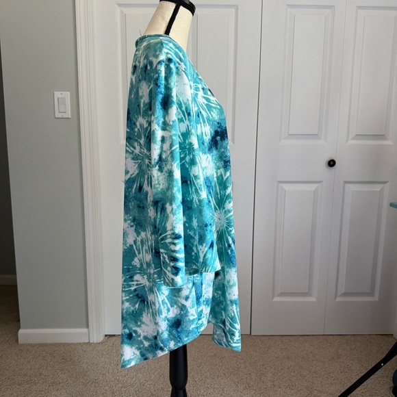 Jordan Taylor Teal and White V-Neck tunic top or swimsuit cover. Size XL - Picture 2 of 8